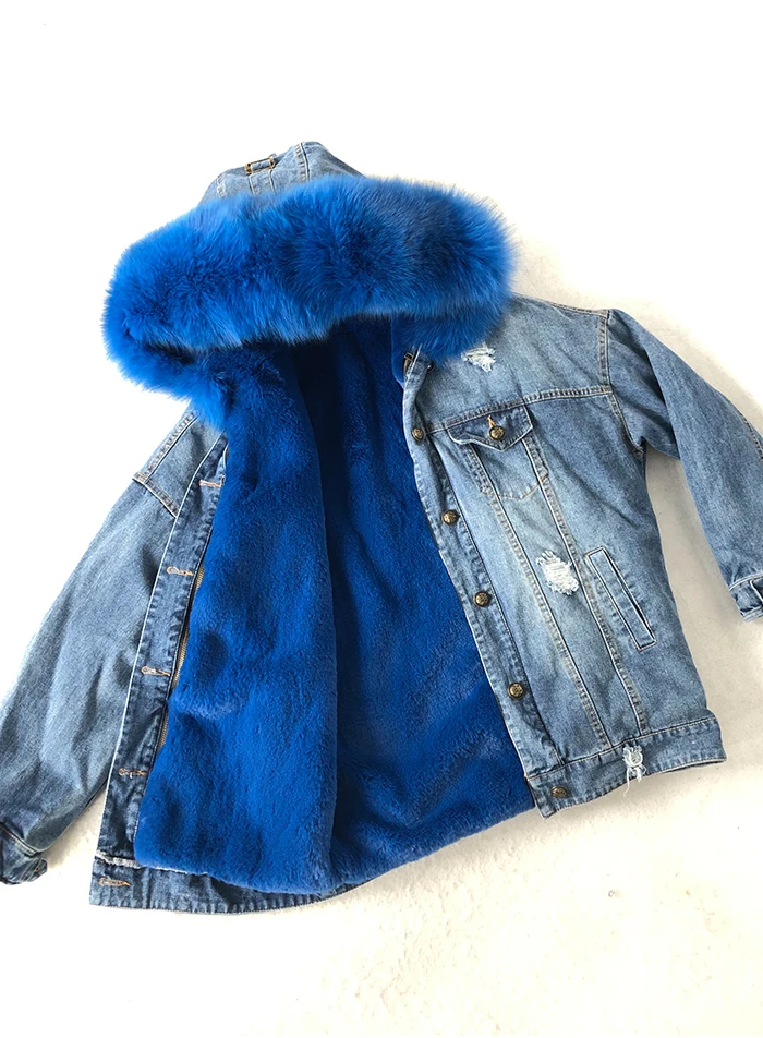 Women Denim Jacket With Fur hood Women Autumn Winter Denim Jacket Warm Upset Jacket Vintage Long Sleeve Loose Jeans Coat Outwear