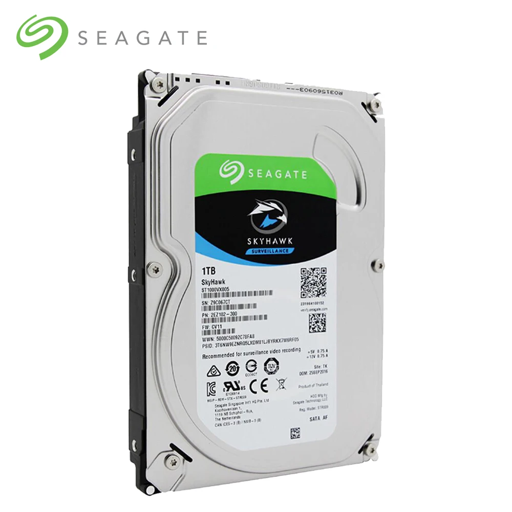 Seagate SkyHawk ST1000VX005 1 ТБ наблюдения специализированный HDD SATA 6 ГБ/сек. 5900 об/мин 3,5 дюйма-Серебристый