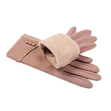1 пара, женские зимние перчатки с сенсорным экраном, теплая подкладка, Толстая Кнопка, Декор, минимализм, FDC99