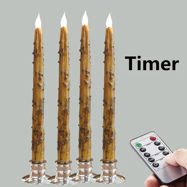 Battery Operated Flameless Wax Taper Candle Flickering 11" Primitivein