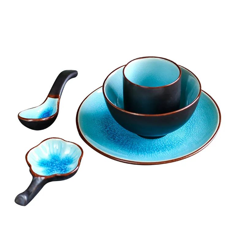 ANTOWALL синий лед трещины керамический комплект посуды, чаша тарелка чайная чашка палочки для еды держатель в форме цветка соус блюдо 5 штук отель дом