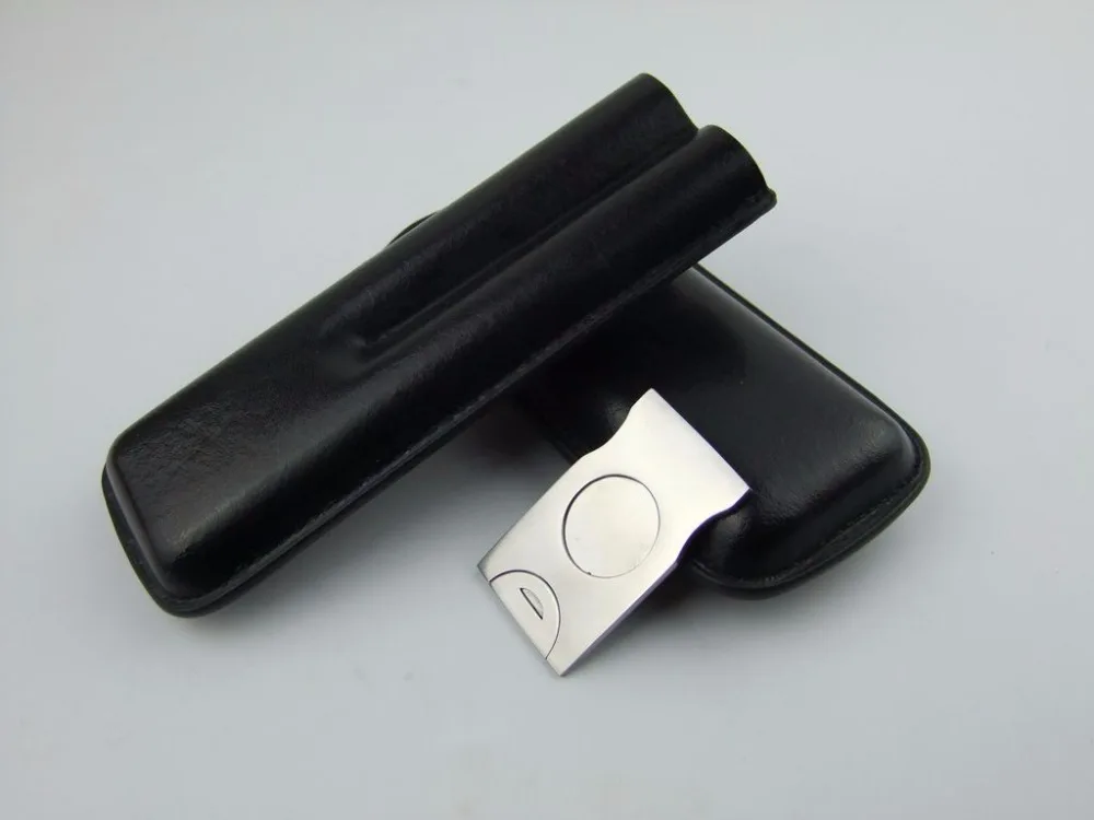 

NEW black Leather cigar 3 Tubes Cigarette Cigar Case Holder Travel Humidor pouch with stainless Steel Metal Cigar Cutter scissor