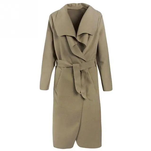 2018 Autumn Winter Coat Women Wide Lapel Belt Pocket Wool Blend Coat Oversize Long Red Trench 