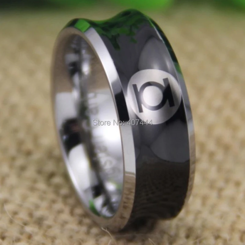 

Free Shipping YGK JEWELRY Hot Sales 8MM Black Silver Edges Concave GREEN LANTERN New Men's Tungsten Wedding Ring