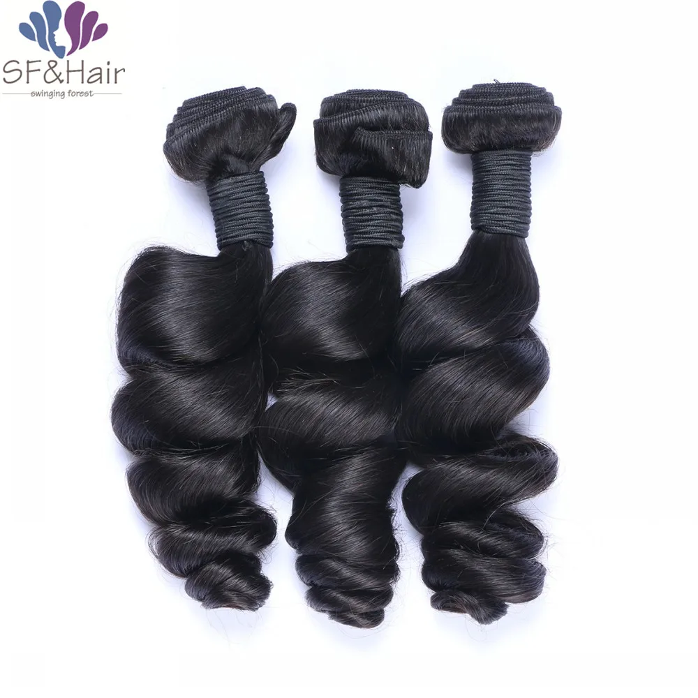 

100% Human Hair Extensions Peruvian Virgin Hair Loose Wave Weave 3 Bundle Deal Unprocessed Natural Black Color Remy Hair Bundles