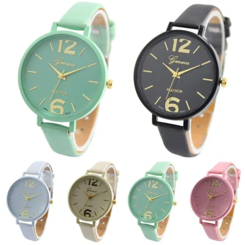 

Women's Watch Geneva Simple Women Clock Faux Leather Big Dial Analog Quartz Wrist Watch Bayan Kol Saat and Watch Box