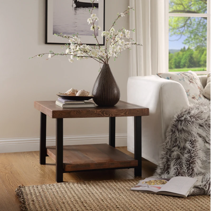 Modern Wood Living Room Square Coffee Table Metal Base Home Wood Living Room Square Coffee Table