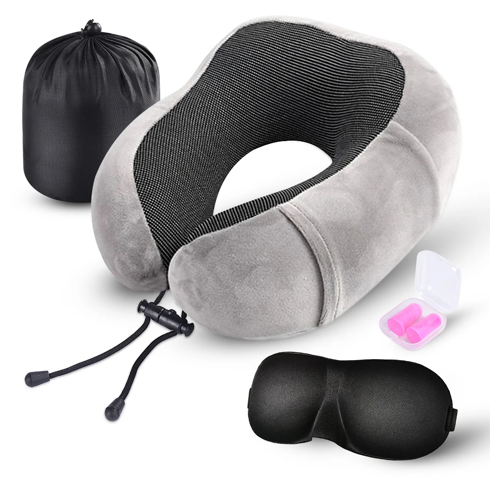 3PCs/Set U-Shape Neck Pillow Eye Mask Earplug Set Portable Airplane Travel Orthopedic Pillow Accessories Comfortable Pillows