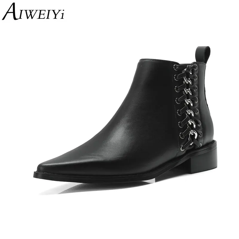 

AIWEIYi Winter Autumn Women Boots Platform Square Heel Ankle Boots Pointed Toe Motorcycle Lady Shoes Martin Boots