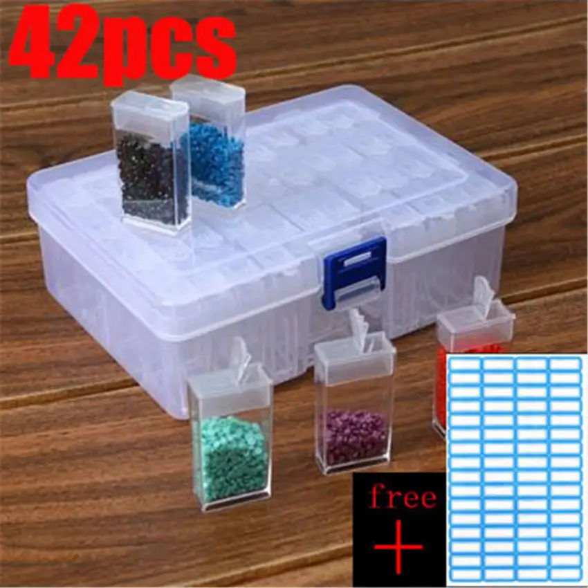 High Quality Diamond Painting Tool Container Diamond Embroidery Stone Storage Accessory Mosaic Convenience Box With Free Sticker - Цвет: 42pcs