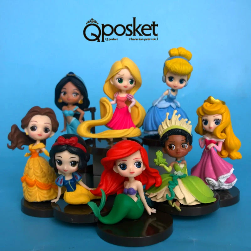

Q Posket Characters Figure Princess Cinderella Ariel Rapunzel set of 8pcs toy figure gift for girl for Cake decoration
