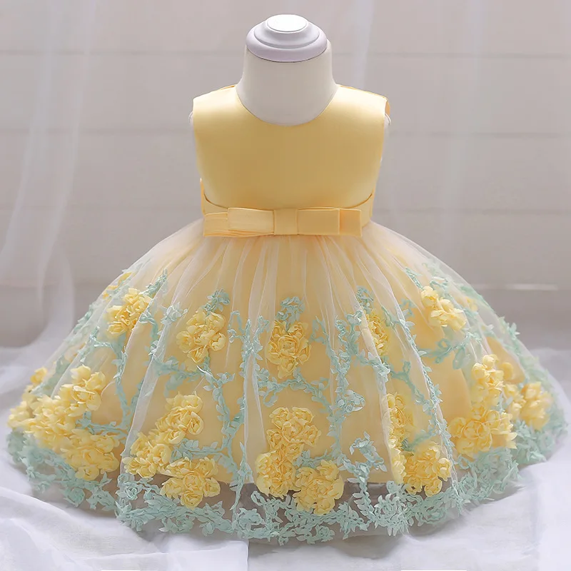 Baby Girl Dress Flower Infant Wedding Dress Princess 1 Year First Birthday Newborn Party Dresses Baby Christening Gowns