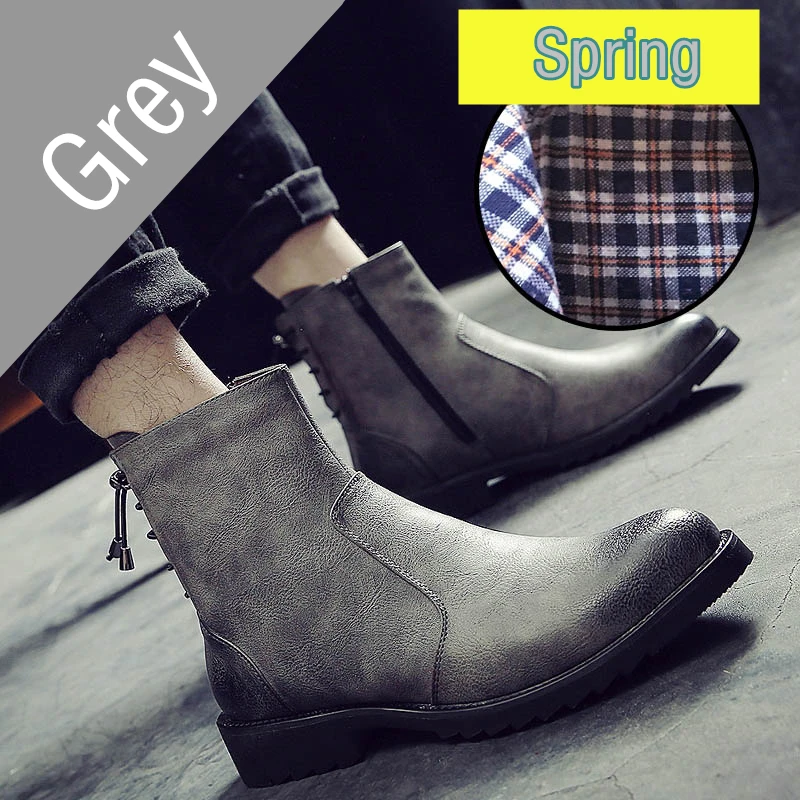 Misalwa/мужские кожаные ботильоны на молнии; модные зимние ботинки «Челси»; обувь на шнуровке сзади; официальные модельные ботинки-оксфорды - Цвет: Spring Grey