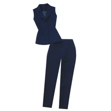 Ensemble 2 pièces pour femmes, bleu et col de costume, Slim OL, veste + t, pantalon, nouvelle mode printemps et été 2021 