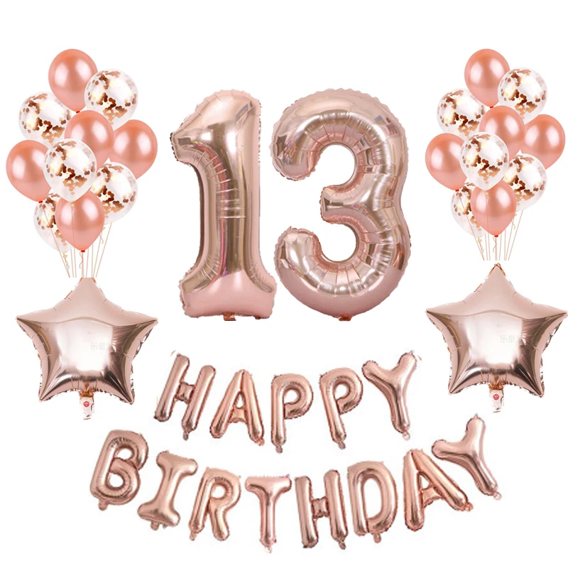 37 шт./лот 13 день рождения украшения 13 день рождения шары розовое золото 13 день рождения баннер стол Конфетти Декор реквизит для фотографий