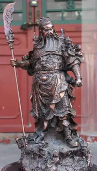 

free shipping Chinese Red Copper Bronze Nine Dragon Guan Gong GuanYu God Warrior Buddha statue