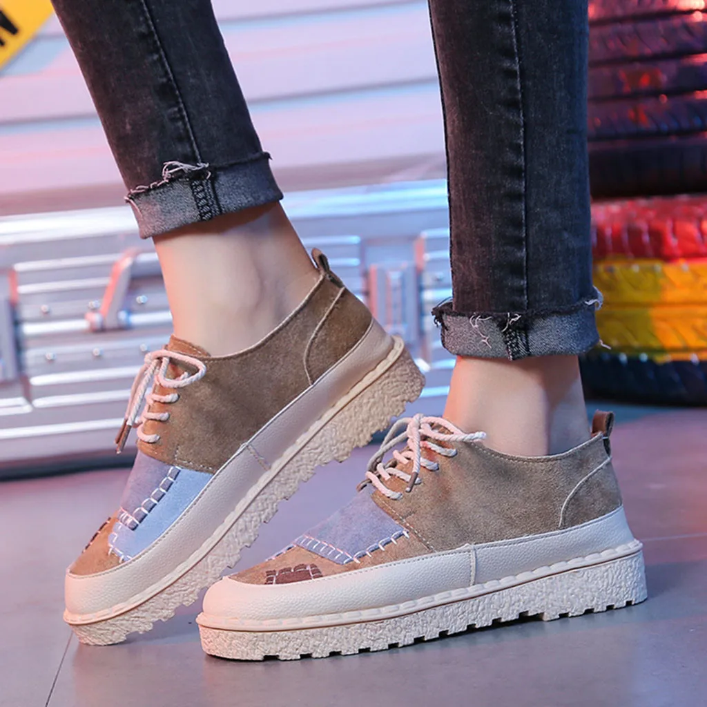 

KANCOOLD Women Ladies Sport Shoes Fashion Round Toe Flat Patchwork Shoes Casual Loafers Running Athletic Basic Sneaker
