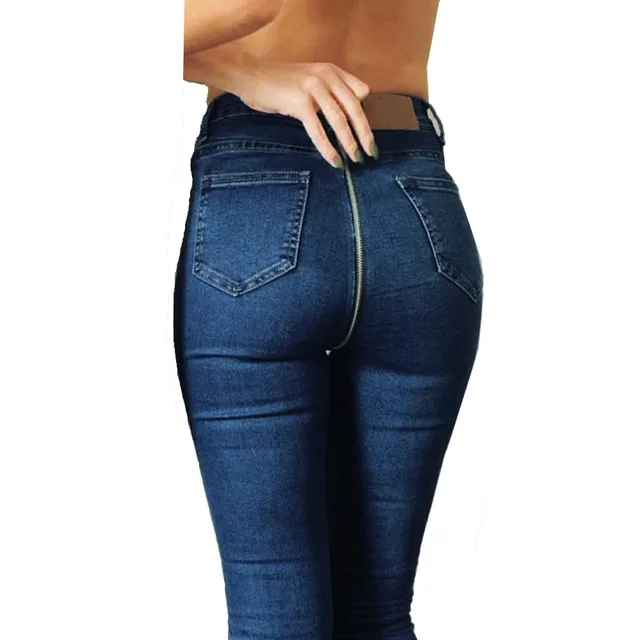 Modernos pantalones para mujer, Vaqueros ajustados elásticos con cremallera en parte trasera, mujer, pantalones de cintura calidad - AliExpress