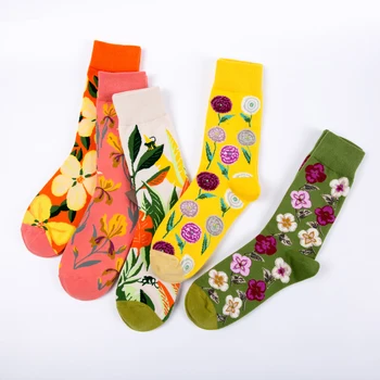 

Women Crew Socks Flower Grass Plants Colorful Funny Happy Hosiery Skate Harajuku Kawaii Street Novelty Ladies Casual Socks