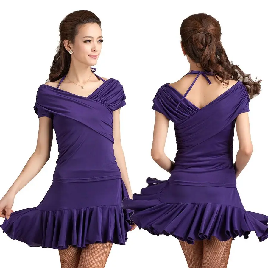 M 4XL Women Ladin Dance Dress Purple Latin Costumes For Girls 2PCS Set