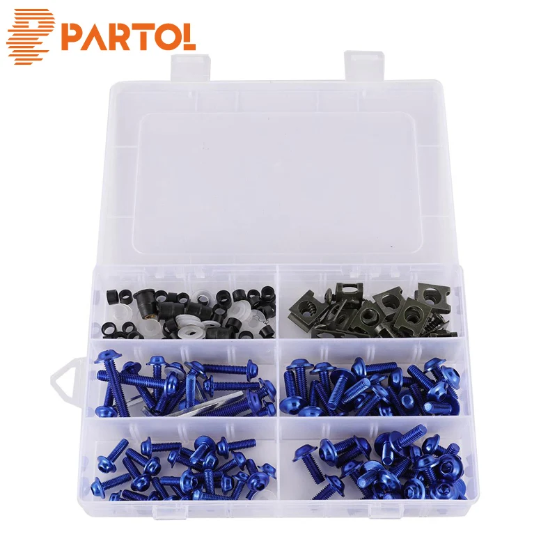 

Partol 177pcs Universal Blue Motorcycle Aluminum Fairing Bolt Fastener Clips Screw Kit Bodywork Screws Spire Screw Spring Nuts
