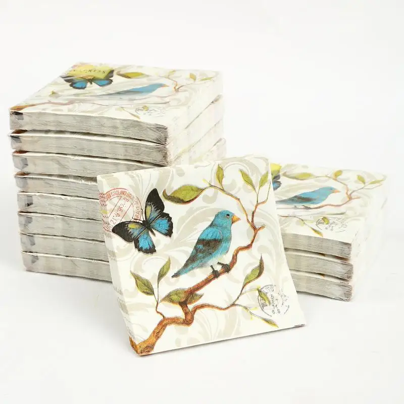 Cocktail paper napkins 20pcs 25x25cm 3 ply blue bird paper napkins
