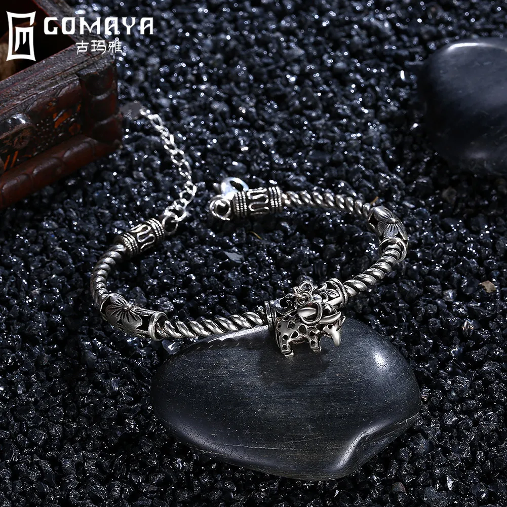 

GOMAYA Vintage Elephant Bracelets Bangles Women Gift 925 Sterling Silver Retro Color Fine Jewelry Animal