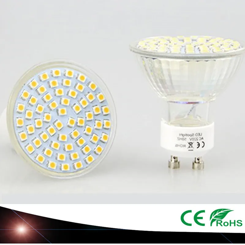 

BEST Selling 1Pcs New Heat-resistant Glass GU10 AC 220V 6W LED Spotight 3528 SMD 60 LEDs lamp Spot light LED Bulb 550-600LM