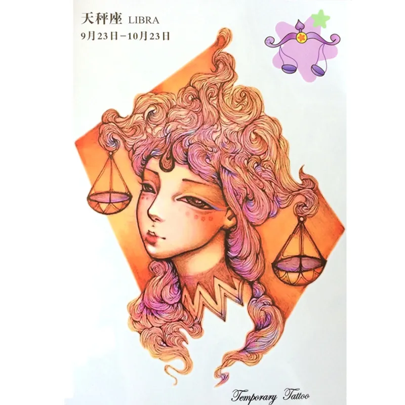 

Fashion 12 Constellation Waterproof Hot Temporary tattoo stickers Libra