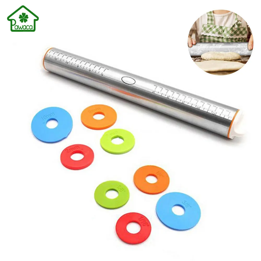 

Stainless Steel Rolling Pin 44CM Adjustable Rolling Pins with Scale for Cake Roller Dough Kitchen Cooking Baking Bakeware Tools