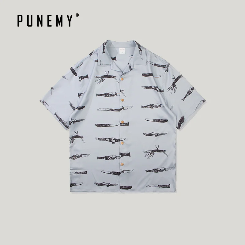 

Full Knife Print Hawaii Aloha Shirts Men Short Sleeve Oversize Summer Casual Streetwear Hip Hop Summer Beach Male Shirts