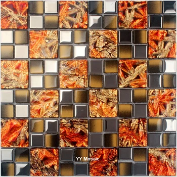 

Luxury Golden Silver Glass Mosaic Tile for Kitchen Backsplash Showroom Salon Bathroom Wall tiles Fireplace Wallpaper