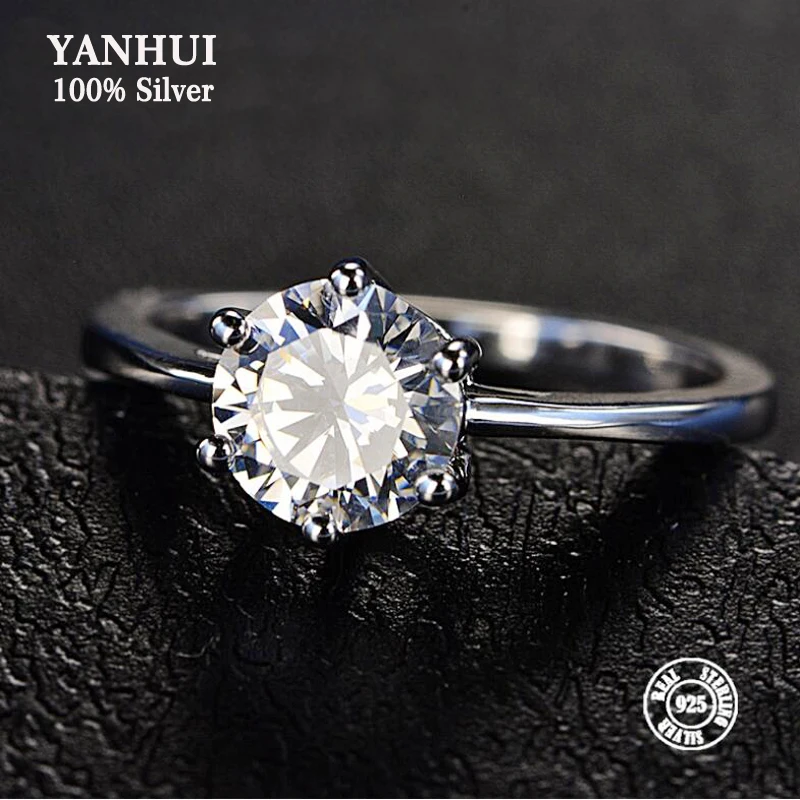 

YANHUI 100% Original Sliver Rings for Women Natural 1 Carat Cubic Zircon Jewelry Minimalist Rings Wedding Rings for Bride NR023