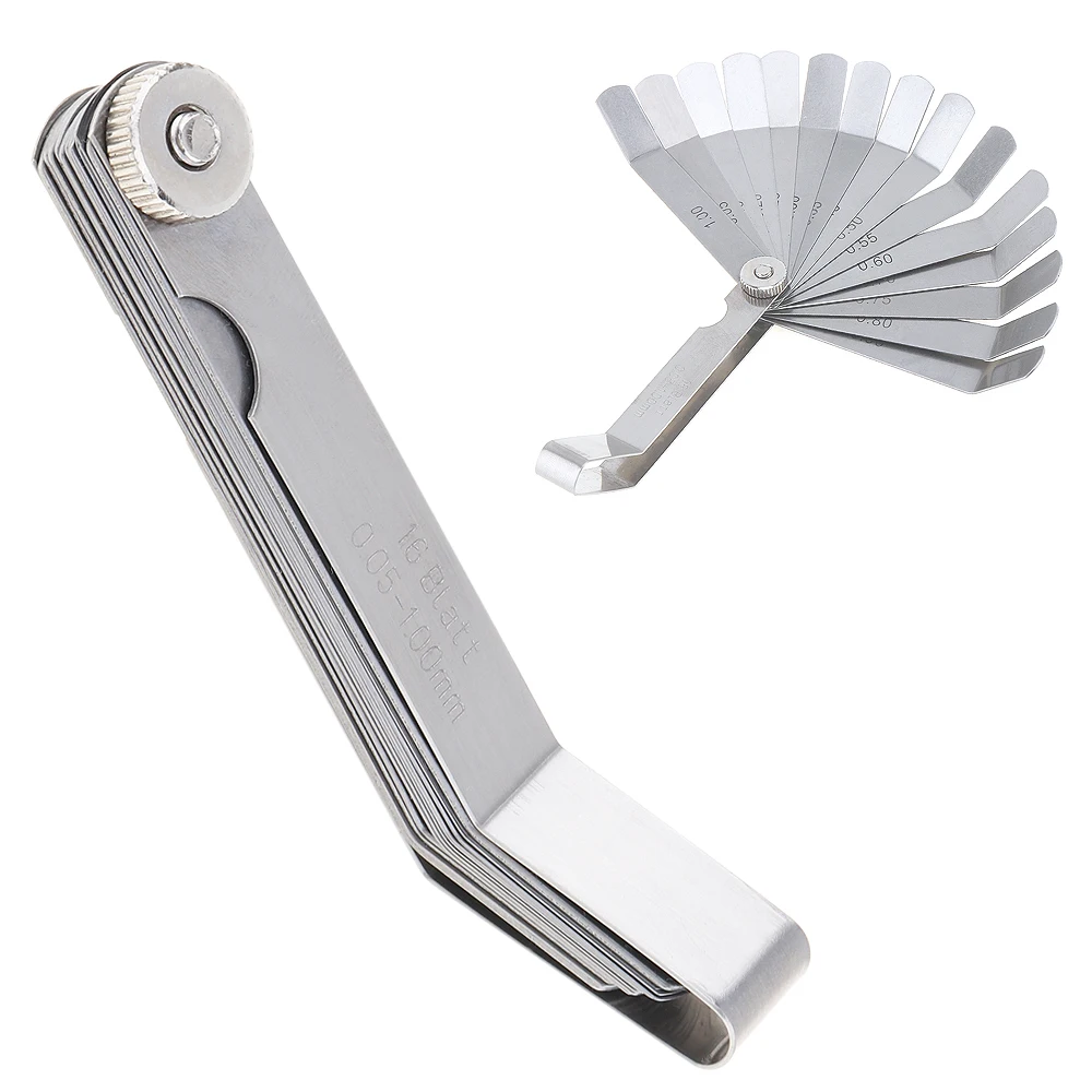 

100A16 Portable Curved Steel Strip Metric Packing Gauge 0.05-1mm Measuring Tool with 16 Blades for Woodworking Measurement
