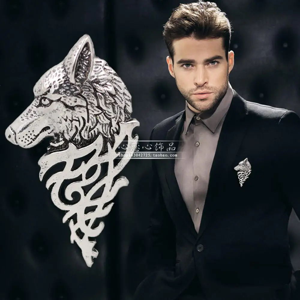 

Suit badge vintage fashion personality alloy wolf brooch badge hot sell viking wolf men celt wolf brooches
