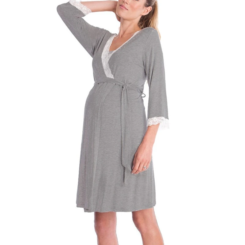 Dark Gray Одежда для мам, беременных, кормящих грудью; повседневная одежда для женщин; платье для сна для беременных; мягкая Пижама для кормящих; одежда - Цвет: Dark Gray