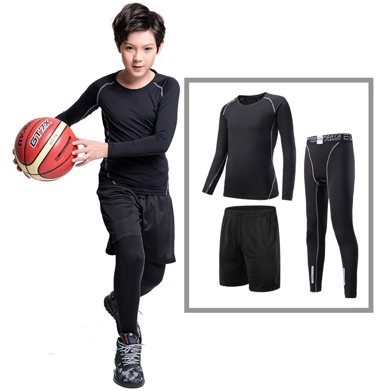 

YANQIN 2 PCS Or 3PCS Kids Compression Base Layer Running Sets Children Boys Survetement Football Basketball Training Tracksuits