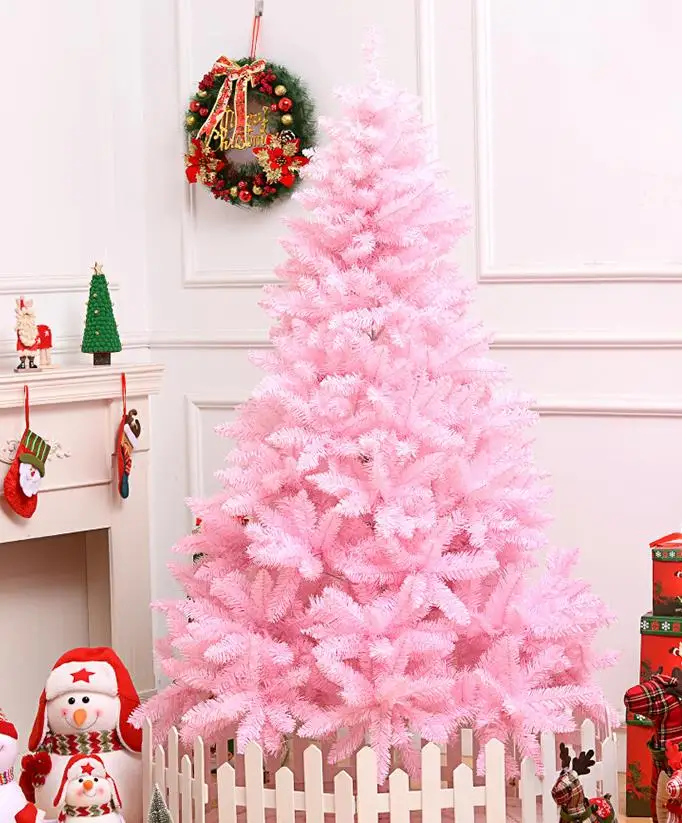 Розовая ель Рождественская елка Флокированная искусственная Рождественская сосна эко-дружественная вишневый цвет Рождественская елка твердые металлические ножки