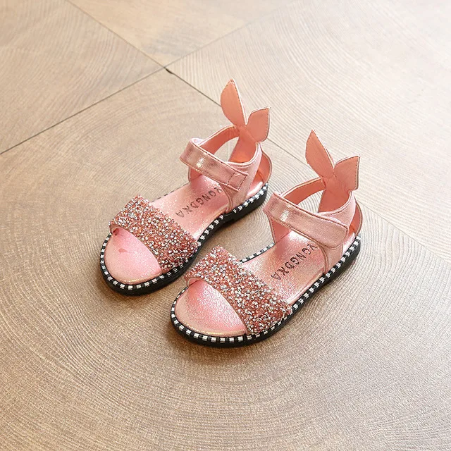 Детские летние новые блестящие римские сандалии с милыми кроличьими ушками для маленьких девочек, европейские размеры 21-36 - Цвет: Pink