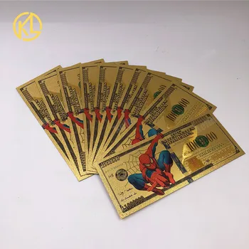 

100pcs Home Decoration Accessories SpiderMan American 1000000 Dollar 24k Gold Banknote Collectible Colorful World plastic Money