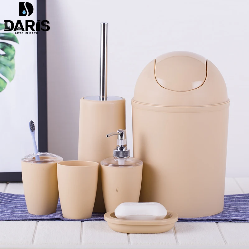 SDARISB 6PCS Solid Luxury Plastic Bathroom Accessories Set Wash Suit Shell Bath Set Tumbler Toothbrush Holder Set Bath Storage