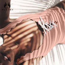 PLAVKY, сексуальный, ребристый, с овальным вырезом, волнистый, кружевной, с завязками, купальник, монокини, женский, с открытой спиной, одежда для плавания, женский, цельный, для плавания