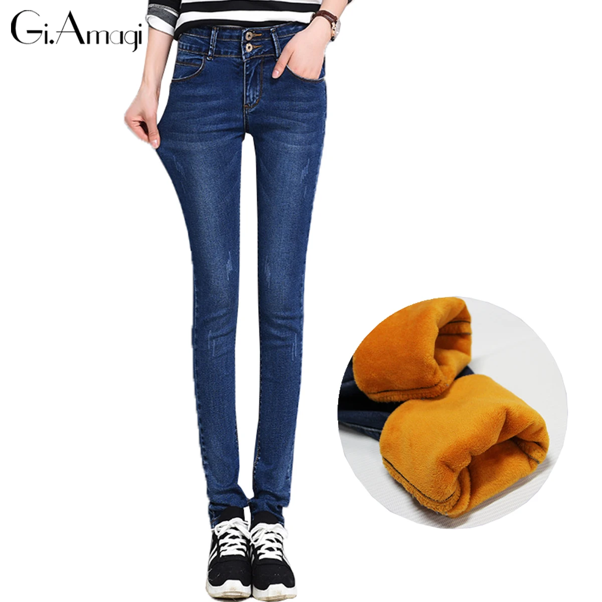 Women Skinny Denim Jeans Womens Ladies Stretch Winter Plus Wool Soft