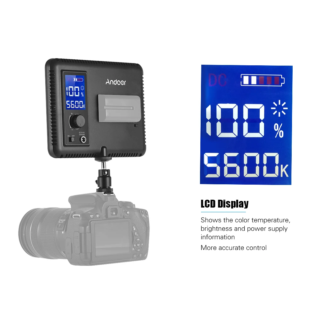 Andoer 3300 k 5600 Светодиодная лампа для студийной фотосъемки с регулируемой яркостью