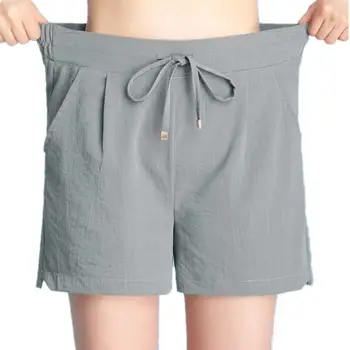 

4XL High Waist Shorts Women Casual Cotton Linen White Short Feminino Drawstring Streetwear Summer Ladies Hot Short Femme Q1392