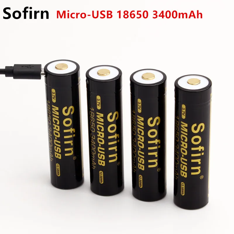 Литий ионный аккумулятор Sofirn 18650 3400 мАч Micro USB 3 7 в|Перезаряжаемые батареи| |