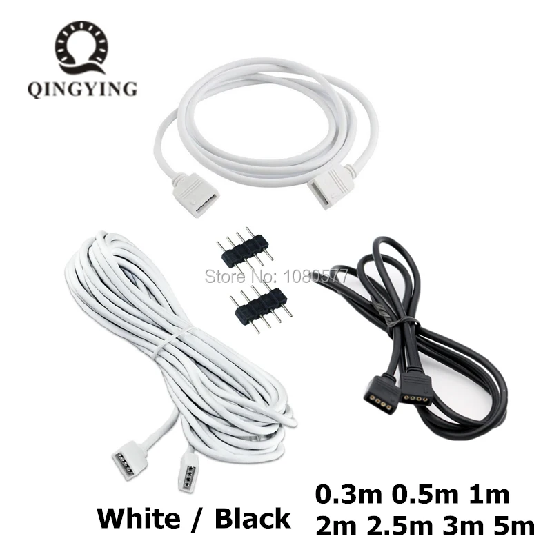 

1-20pcs White / Black Female LED Strip Cable Connector 4Pin Extension Wire 30cm 50cm 1m 2m 3m 5m For 3528 5050 RGB LED Strips