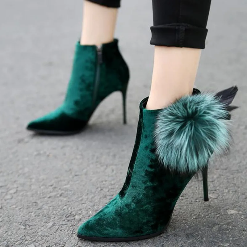2016 winter New Arrive female high heels Black dark green Suede fashion Women ankle boots with