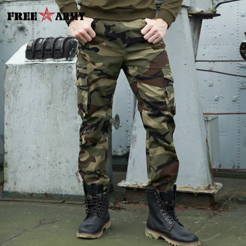 Online Herbst Marke Männer Mode Military Cargo Pants Multi taschen Baggy Männer Hosen Casual Hosen Overalls Camouflage Hosen Mann Baumwolle