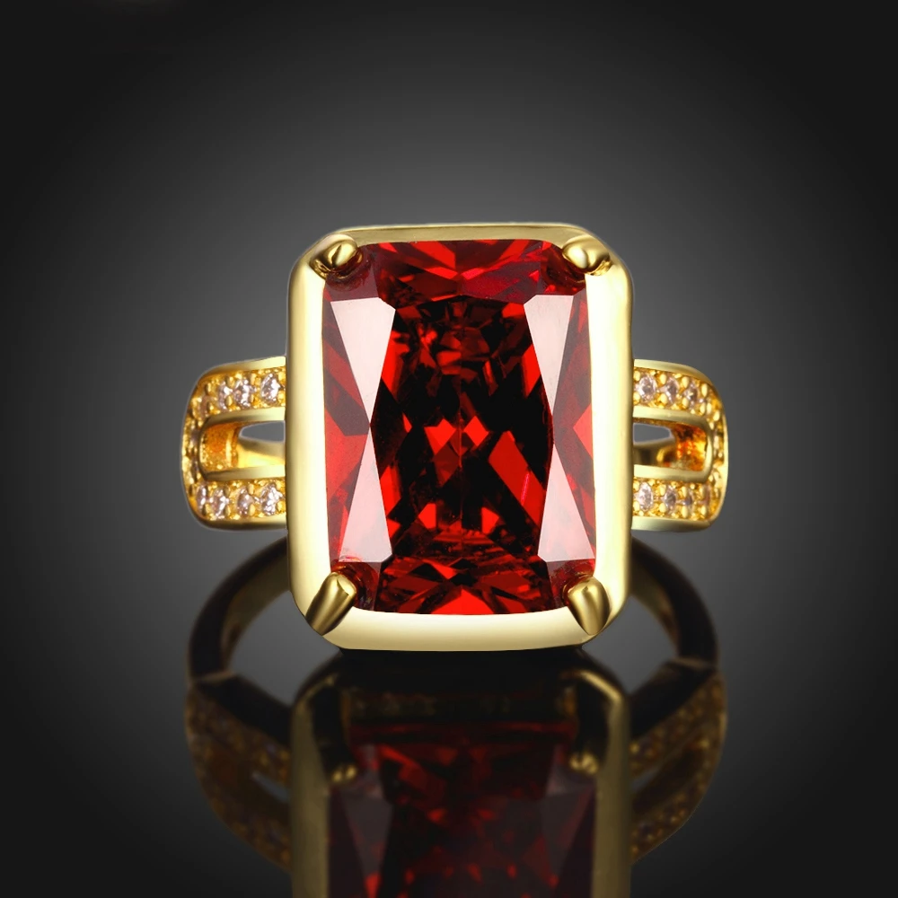 Classic Square CZ Women Ring Gold Color Red Cubic Zircon Rings For Party Women Accessories New (JewelOra RI102009)